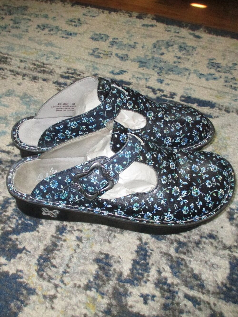 Alegria ALG - 7600 White Blue  Flowers 38  8- 8.5